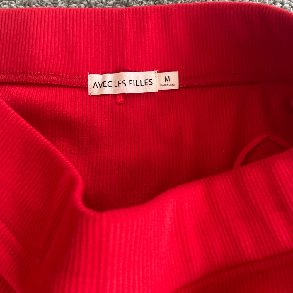 Avec Les Filles Red Ribbed Skirt